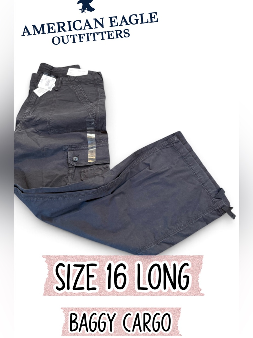 🌸American Eagle Size 16 LONG Baggy Cargo Jogger Tab Bottom